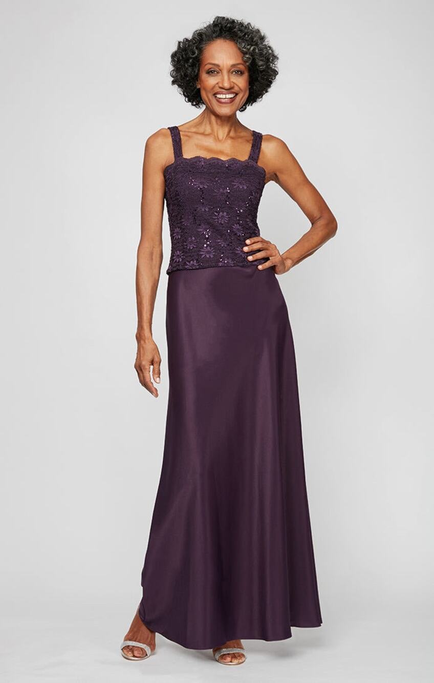 NWT Alex Evenings Lace & Satin Gown Scalloped Lace Sequin Jacket Size 10